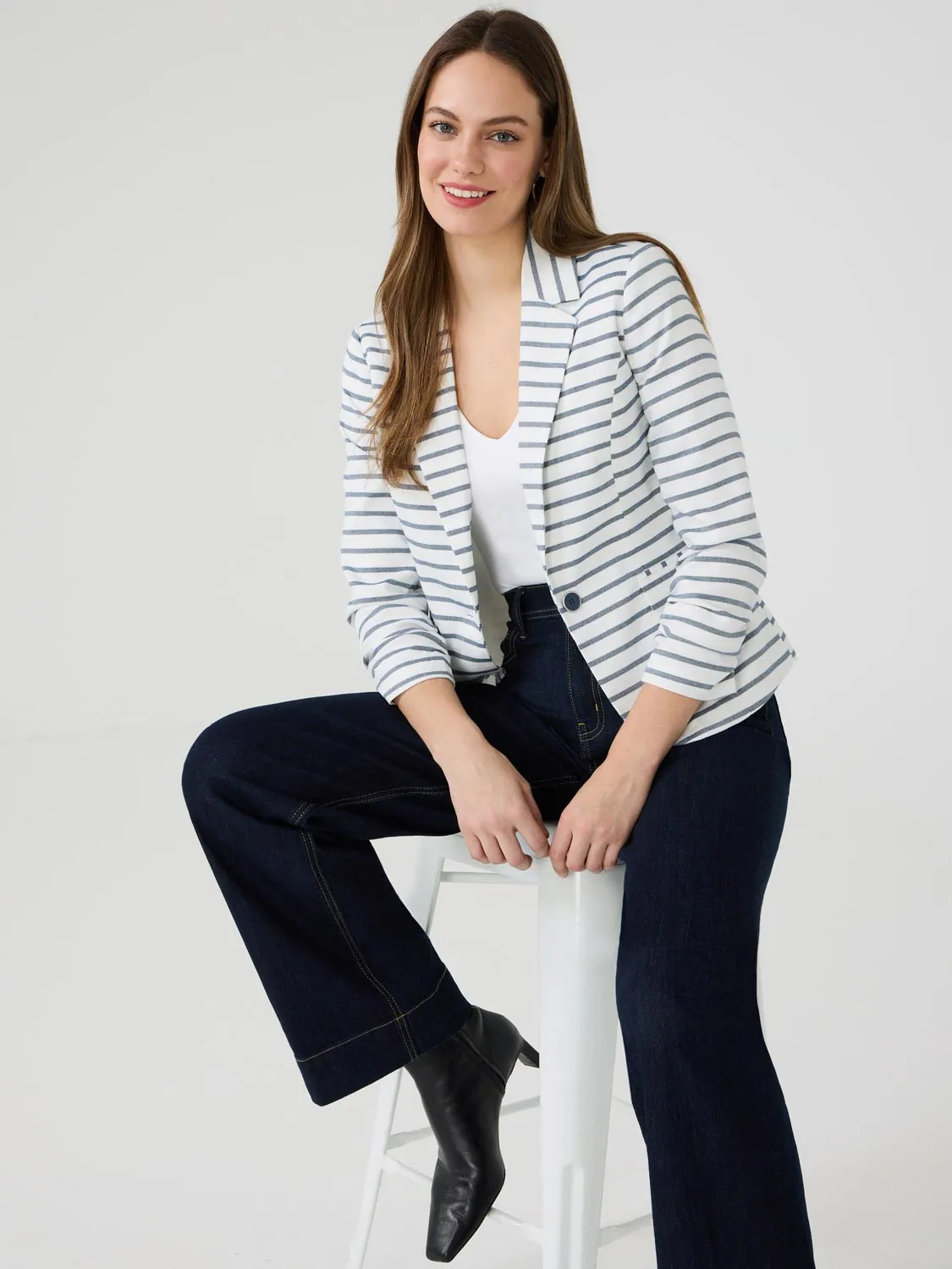 1-Button Striped Blazer