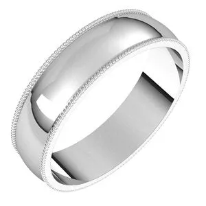 10K White 5 mm Milgrain Half Round Light Band Size 12