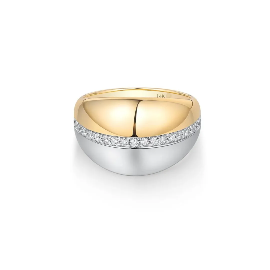 14K GOLD BOLD TWO TONE DIAMOND RING