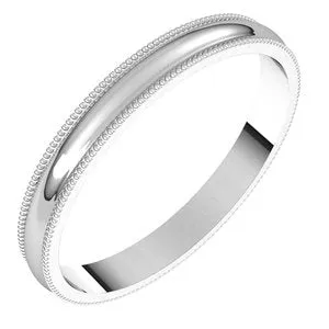 14K White 2.5 mm Milgrain Half Round Light Band Size 7.5