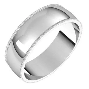 14K White 6 mm Milgrain Half Round Light Band Size 8.5