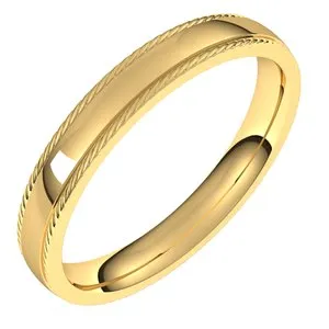 14K Yellow 3 mm Rope Half Round Comfort Fit Band Size 10.5