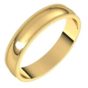 14K Yellow 4 mm Milgrain Half Round Light Band Size 5