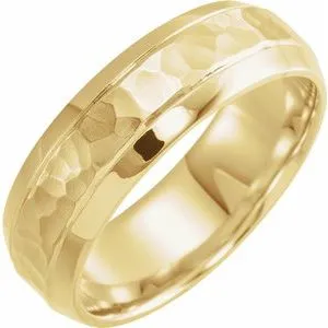 14K Yellow 7 mm Beveled-Edge Band with Hammered Finish Size 10.5