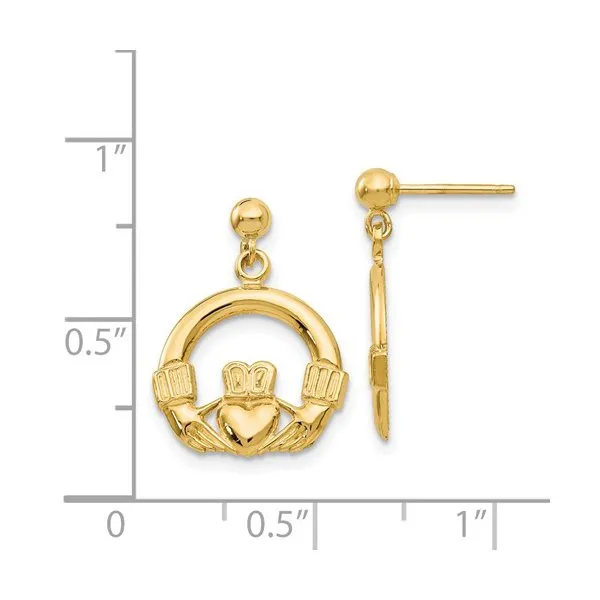 14K Yellow Gold Claddagh Dangle Earrings