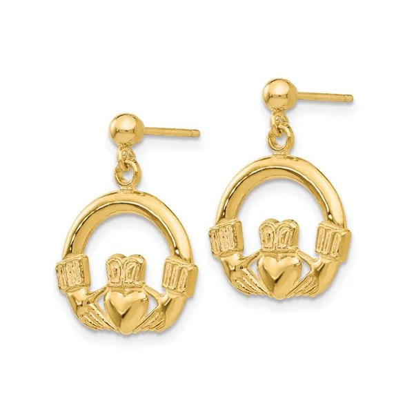 14K Yellow Gold Claddagh Dangle Earrings
