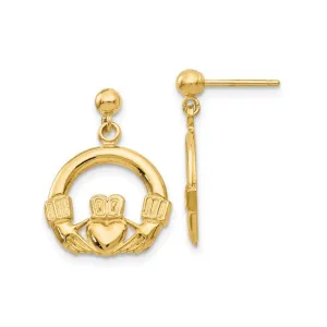 14K Yellow Gold Claddagh Dangle Earrings