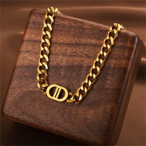 18K Gold-Plated Cuban Chain Oval Pendant Necklace