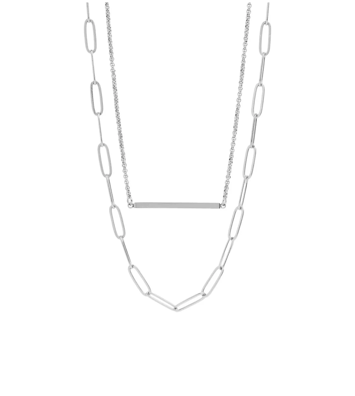 18K Gold PVD Stainless Steel Paperclip Layered Blank Bar Necklace