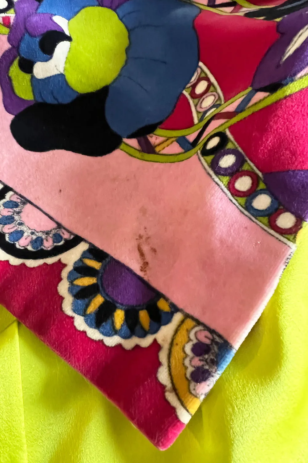 1970s Emilio Pucci Longer Cut Velvet Bright Floral and Medallian Print Jacket