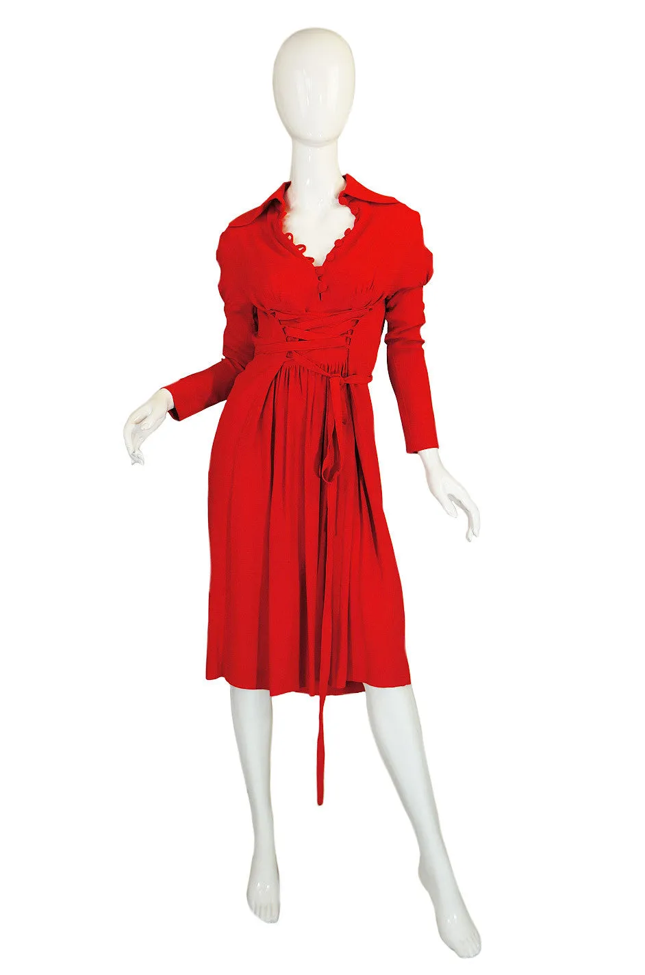 1970s Red Moss Crepe Corset Ossie Clark