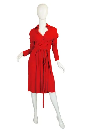 1970s Red Moss Crepe Corset Ossie Clark