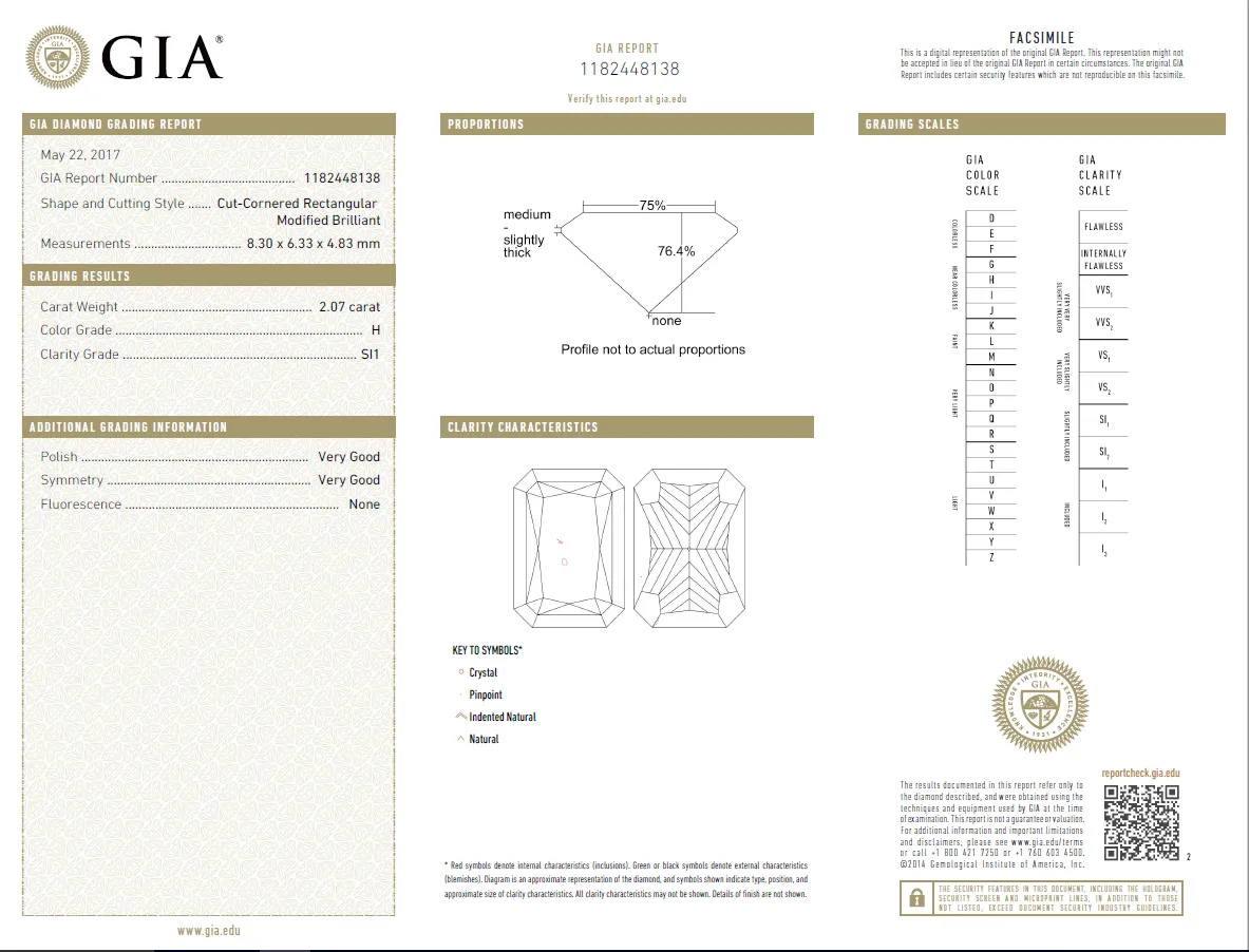 2.07 Carat Loose H /SI1 Radiant Cut Diamond GIA Certified