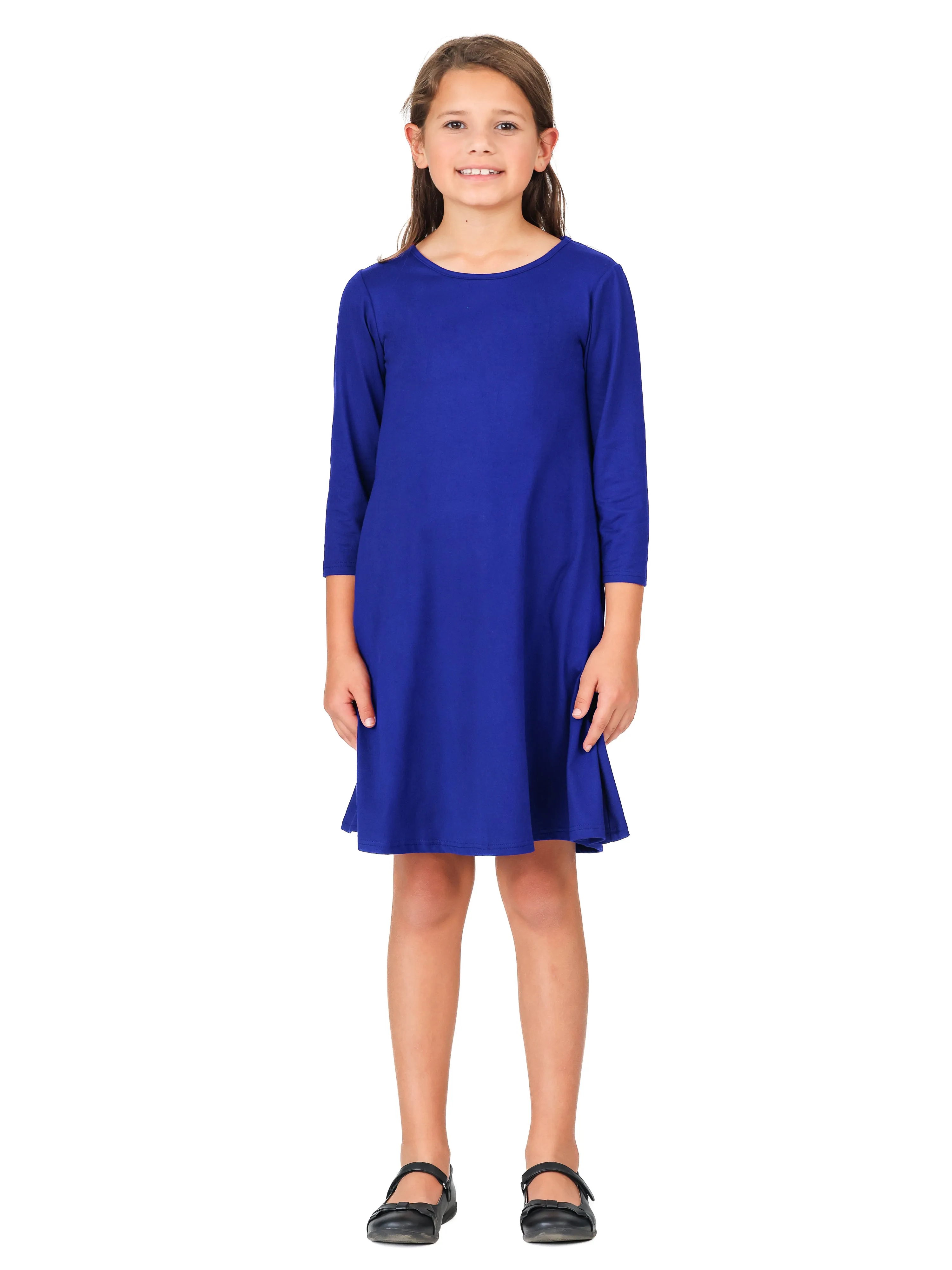 24seven Comfort Apparel Girls Long Sleeve Loose Fit Knee Length Tunic Pocket Dress