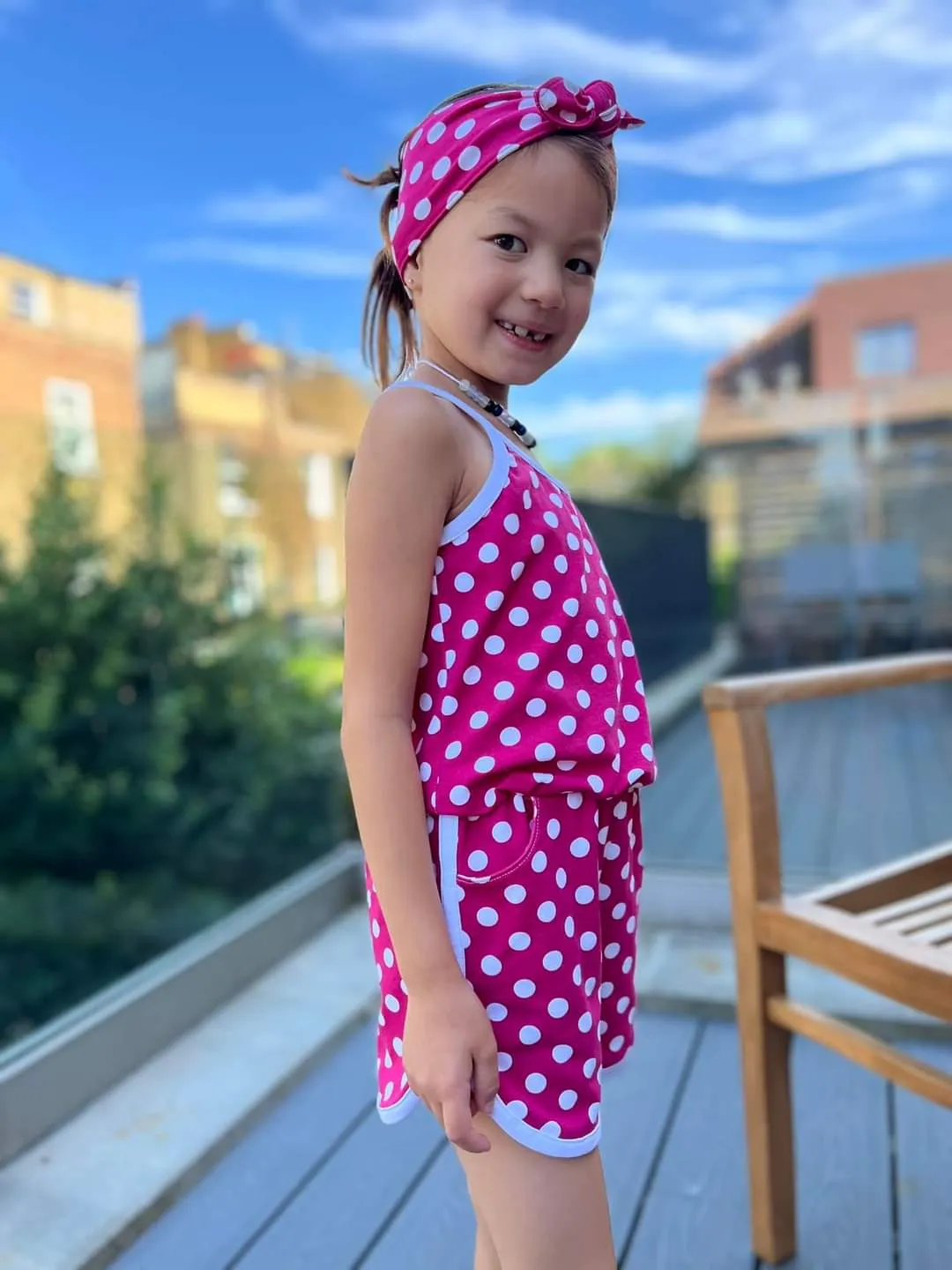 50CM REMNANT FUCHSIA POLKA DOT COTTON JERSEY