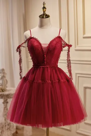 A-line V Neck Tulle Homecoming Dresses