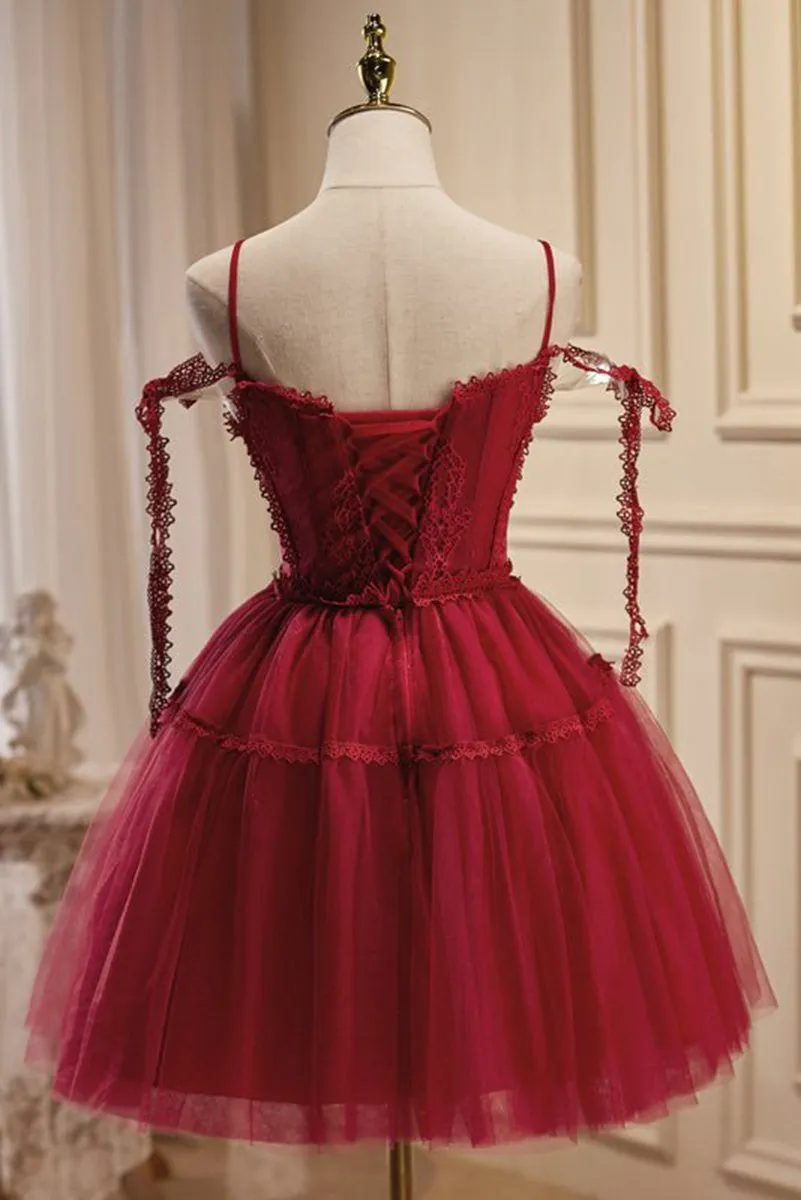 A-line V Neck Tulle Homecoming Dresses