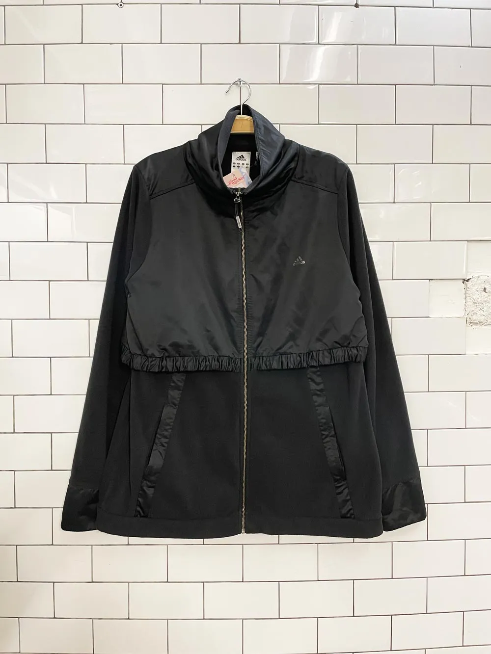 adidas layered nylon drawstring fleece jacket