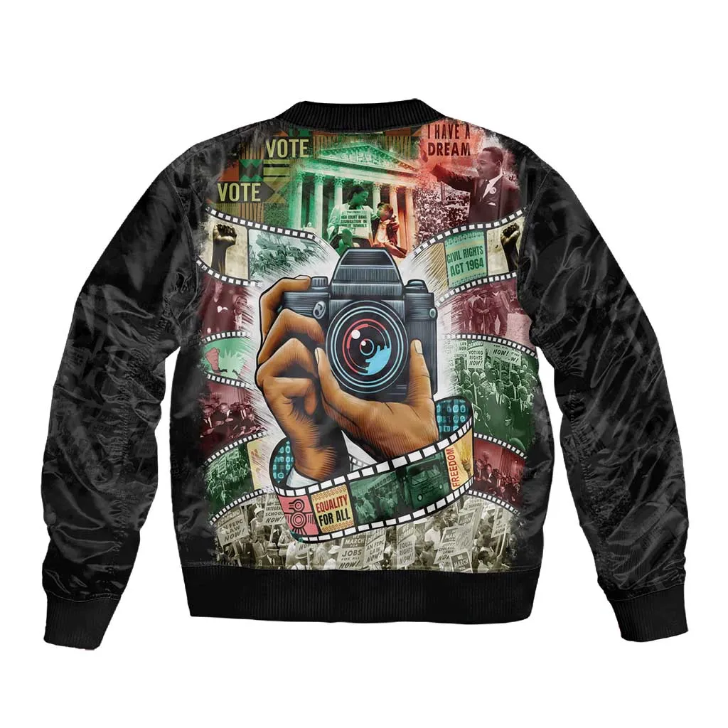 African American Civil Rights Leaders Sleeve Zip Bomber Jacket Heritage in Frames Photography DT03