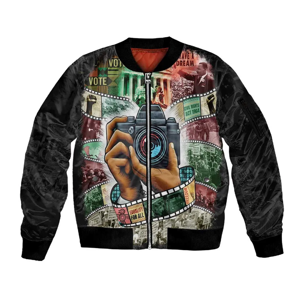 African American Civil Rights Leaders Sleeve Zip Bomber Jacket Heritage in Frames Photography DT03