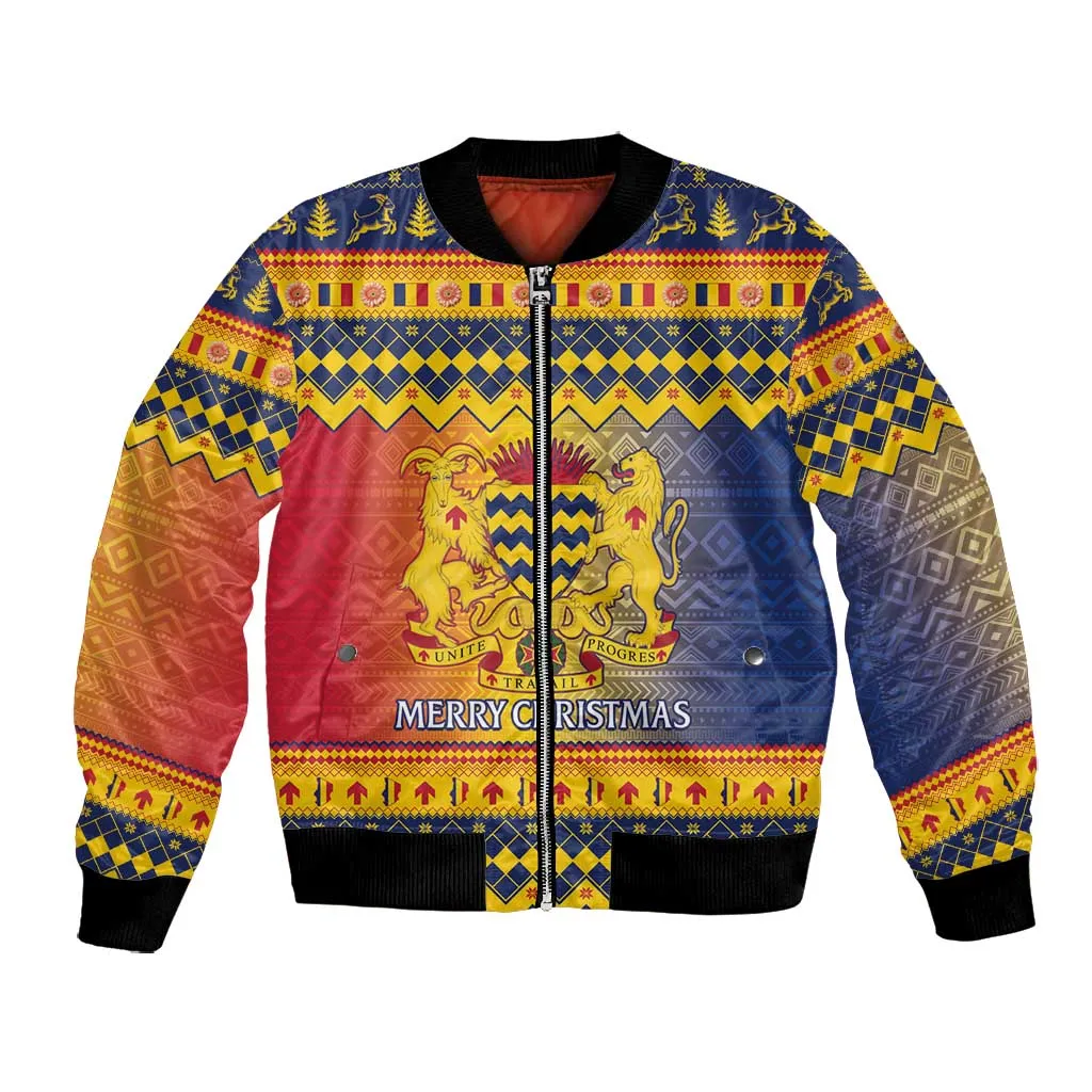 Afro Chad Christmas Bomber Jacket Coat Of Arms With African Pattern LT15