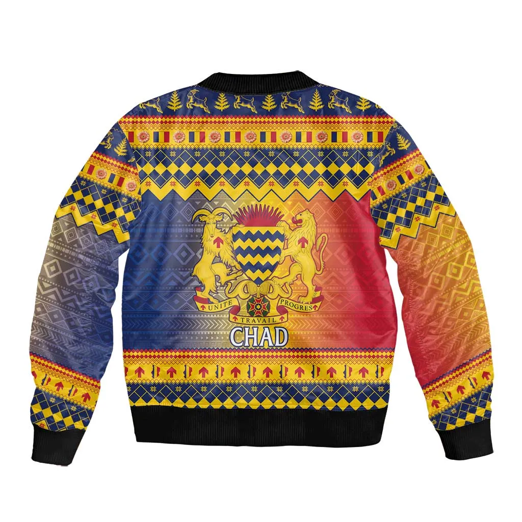 Afro Chad Christmas Bomber Jacket Coat Of Arms With African Pattern LT15