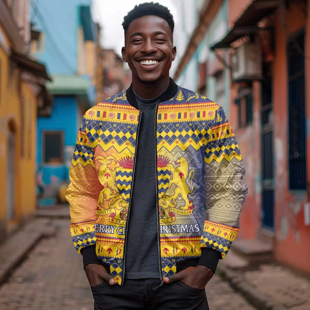 Afro Chad Christmas Bomber Jacket Coat Of Arms With African Pattern LT15
