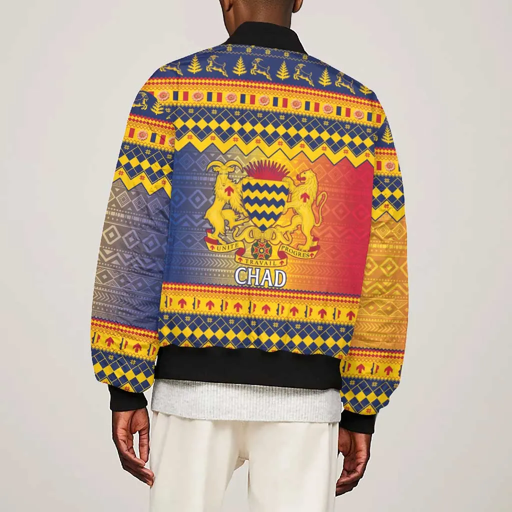 Afro Chad Christmas Bomber Jacket Coat Of Arms With African Pattern LT15