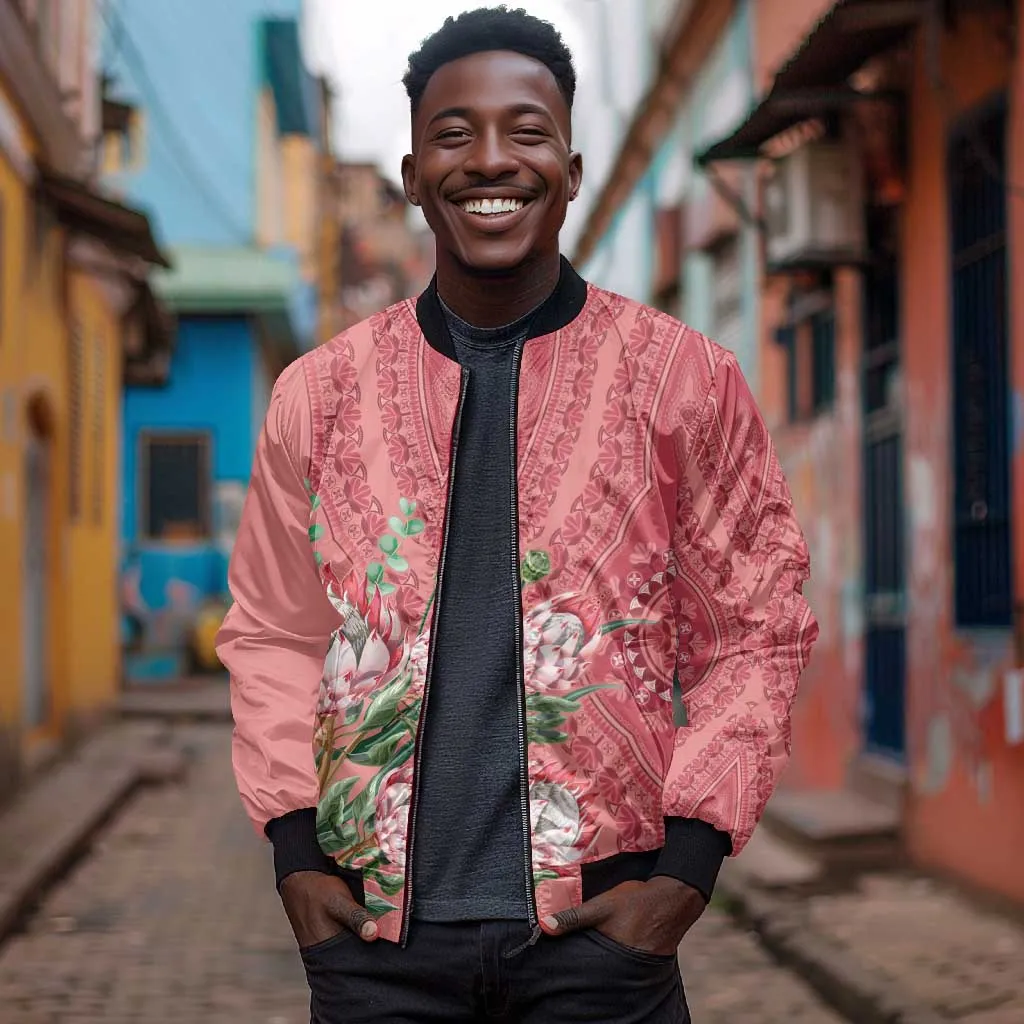 Afro King Proteas Dashiki Motif Bomber Jacket Peach Style LT9