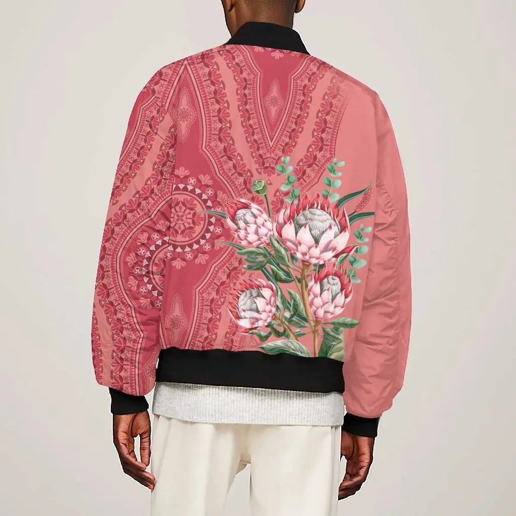 Afro King Proteas Dashiki Motif Bomber Jacket Peach Style LT9