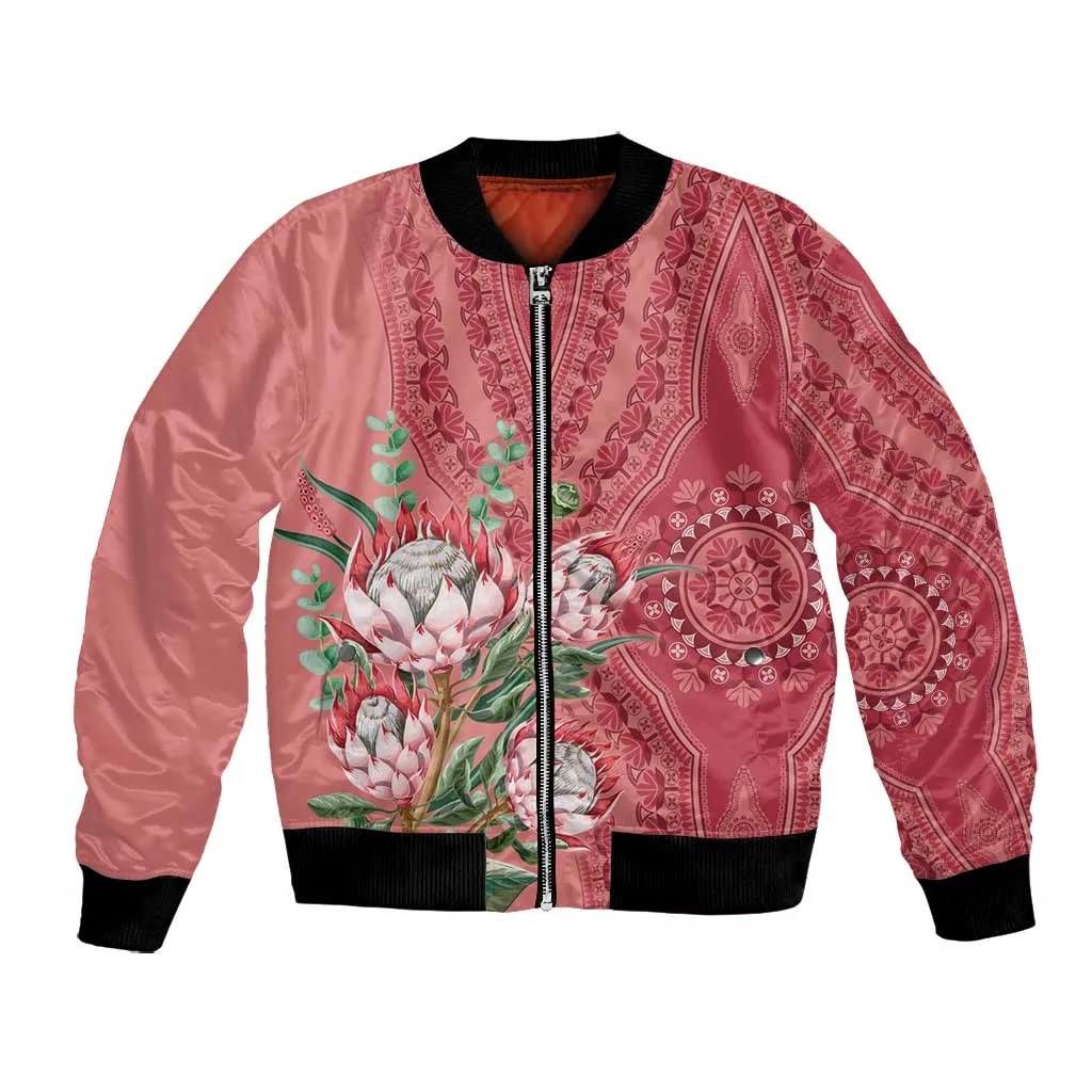 Afro King Proteas Dashiki Motif Bomber Jacket Peach Style LT9