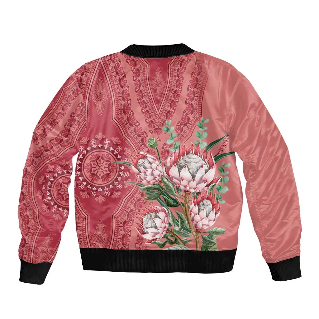 Afro King Proteas Dashiki Motif Bomber Jacket Peach Style LT9