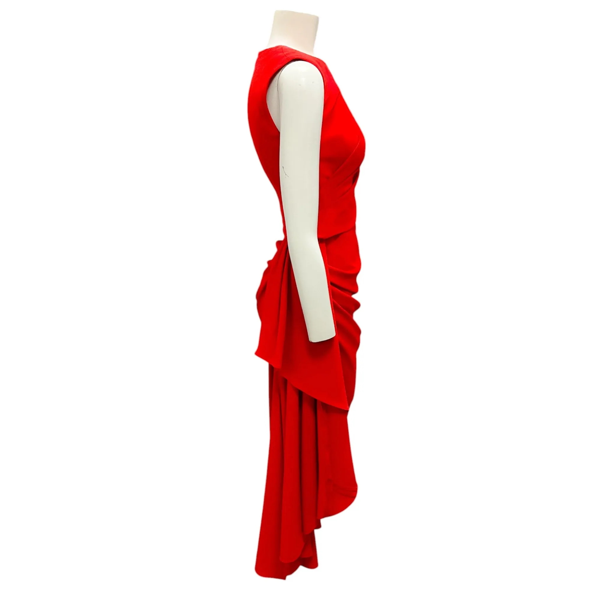 Alexander McQueen Red 2019 Gathered Waist Stretch Wool Midi Dress