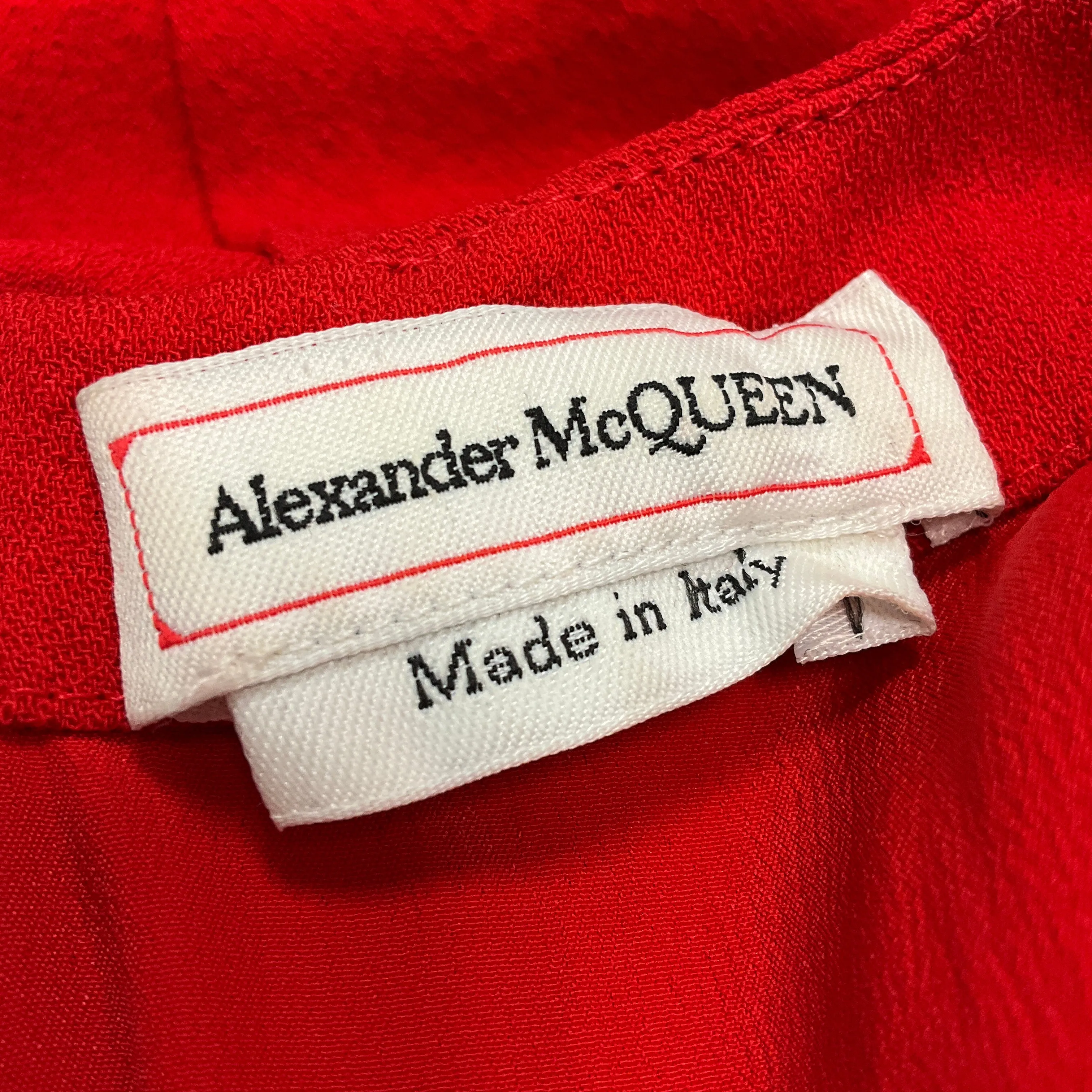 Alexander McQueen Red 2019 Gathered Waist Stretch Wool Midi Dress