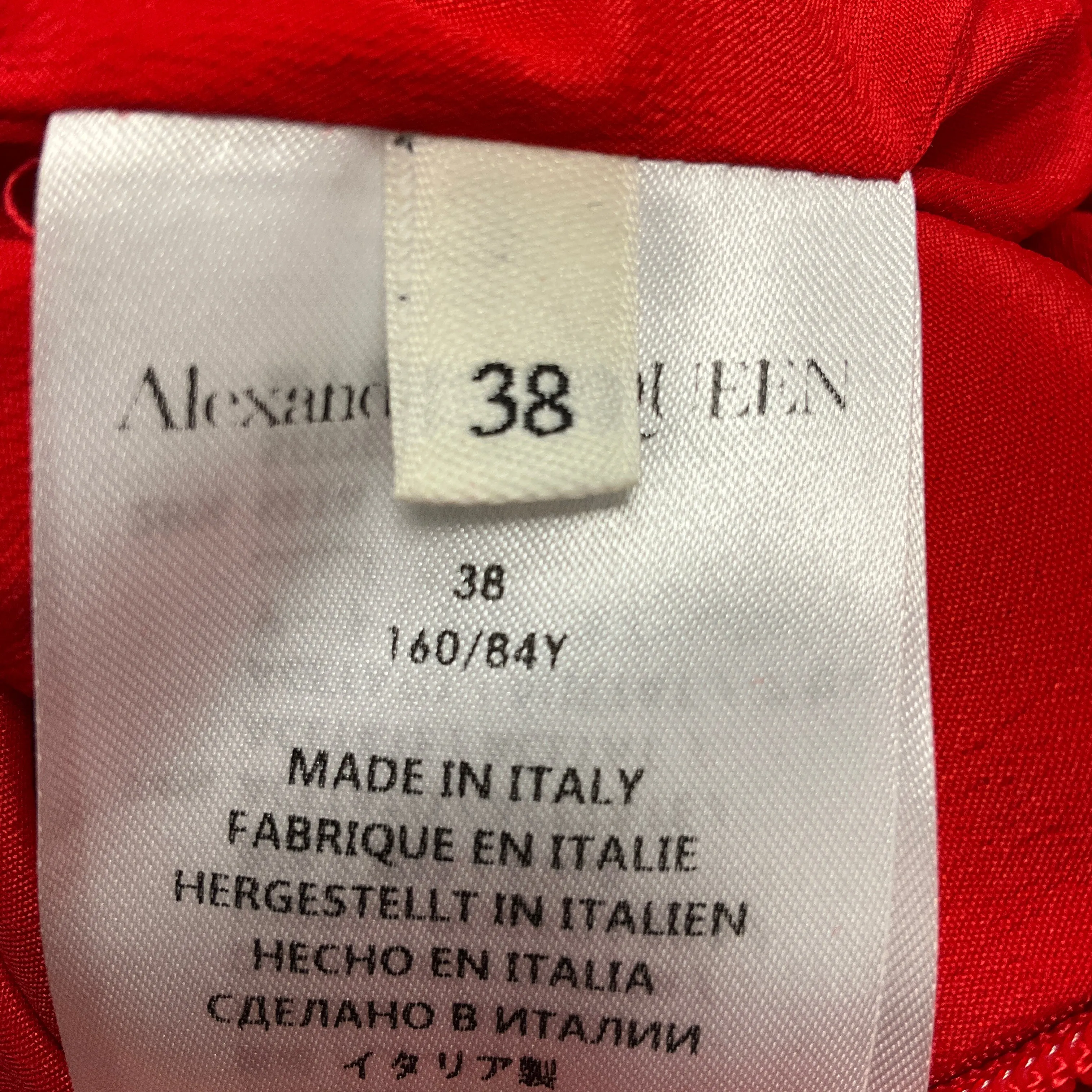 Alexander McQueen Red 2019 Gathered Waist Stretch Wool Midi Dress