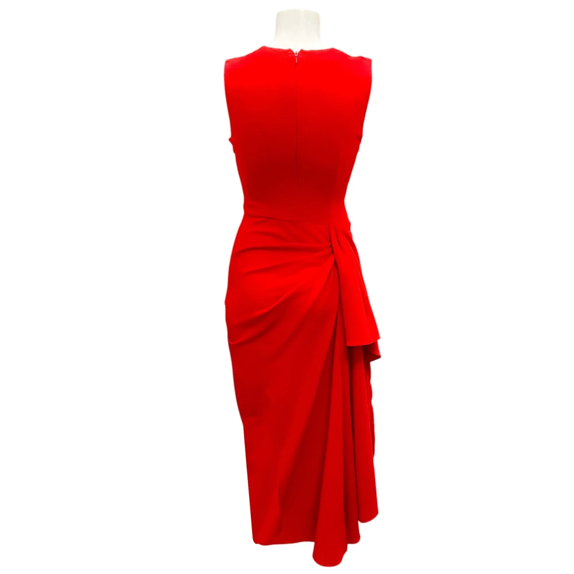 Alexander McQueen Red 2019 Gathered Waist Stretch Wool Midi Dress