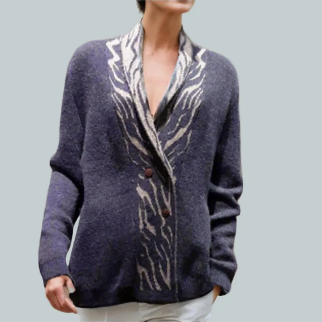 Alpaca Cardigan Zebra Pattern