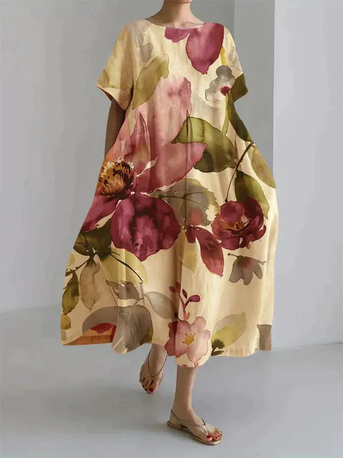 Andria - Loose-fitting women's dress with a botanical floral design