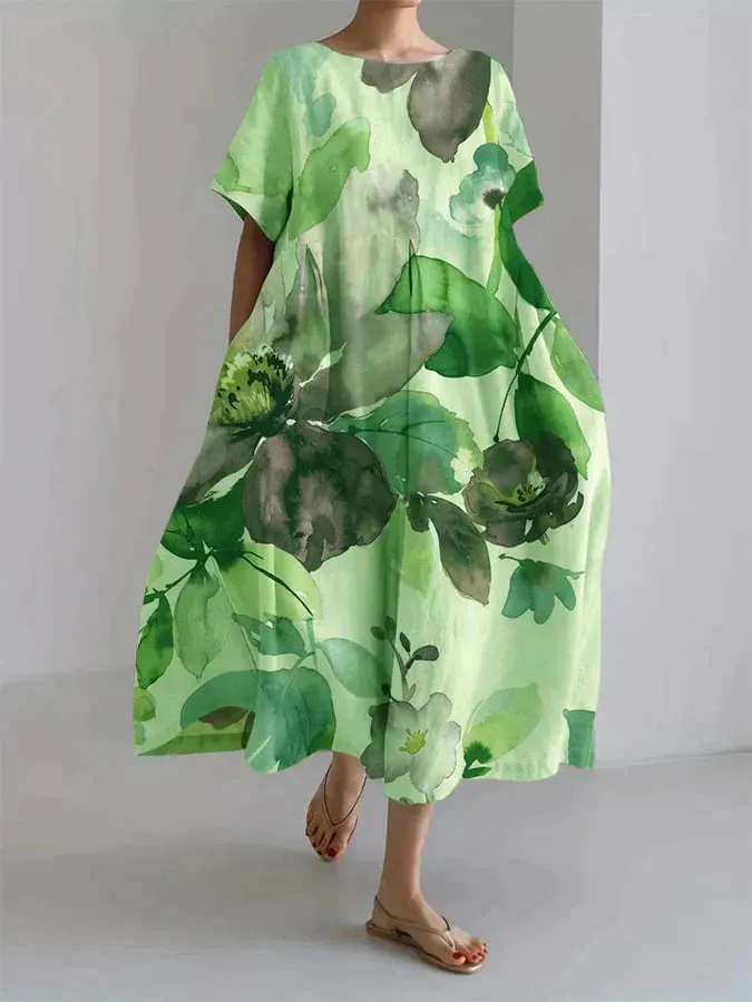 Andria - Loose-fitting women's dress with a botanical floral design
