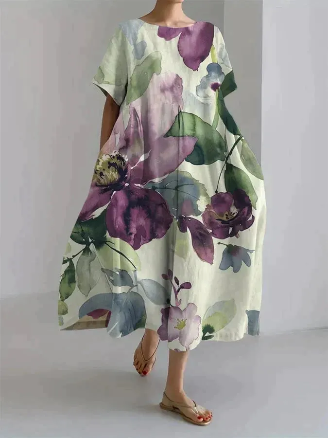 Andria - Loose-fitting women's dress with a botanical floral design