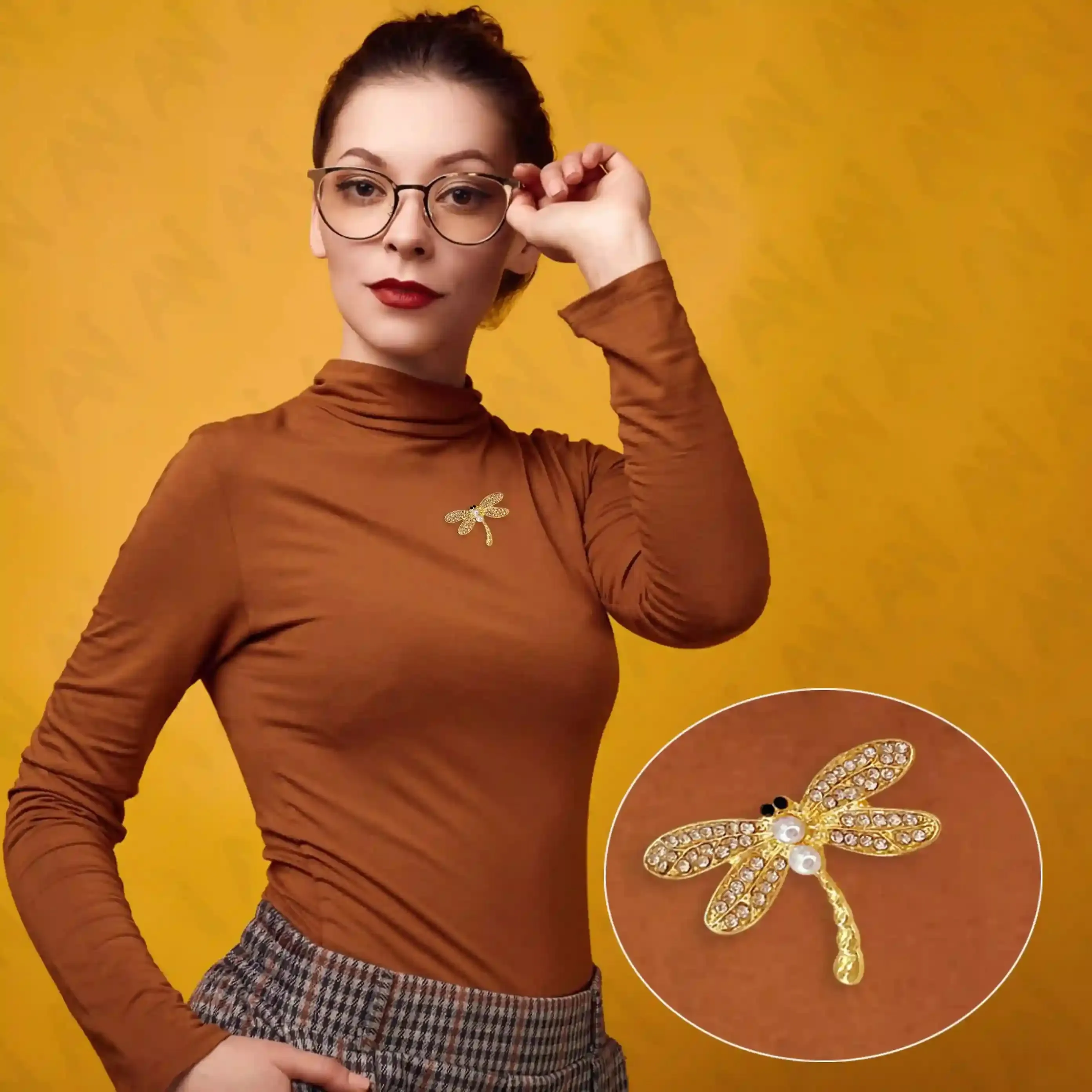 Ani Accessories Dragonfly Pearl Brooch with Gemstone
