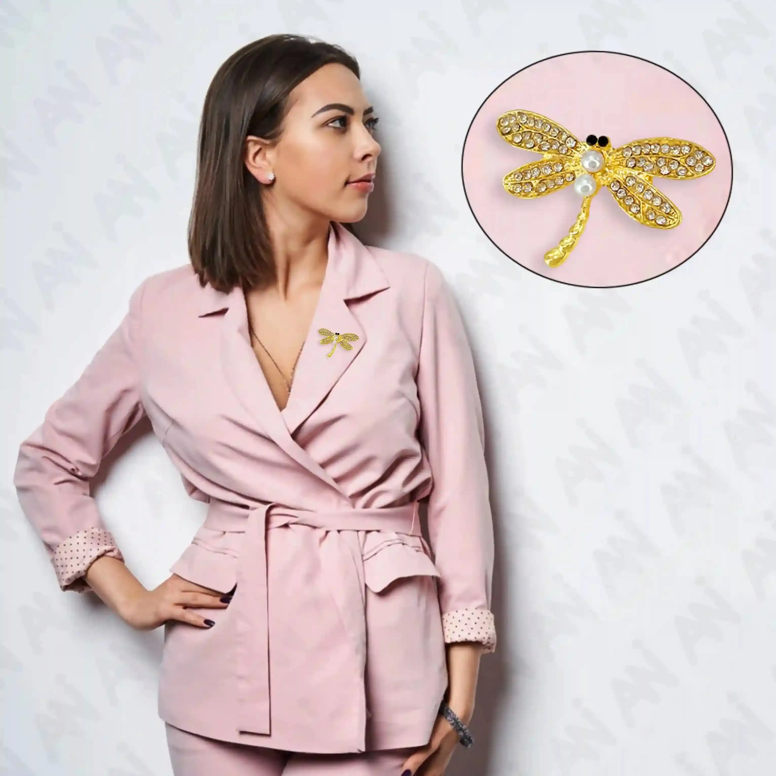 Ani Accessories Dragonfly Pearl Brooch with Gemstone