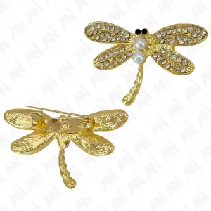 Ani Accessories Dragonfly Pearl Brooch with Gemstone