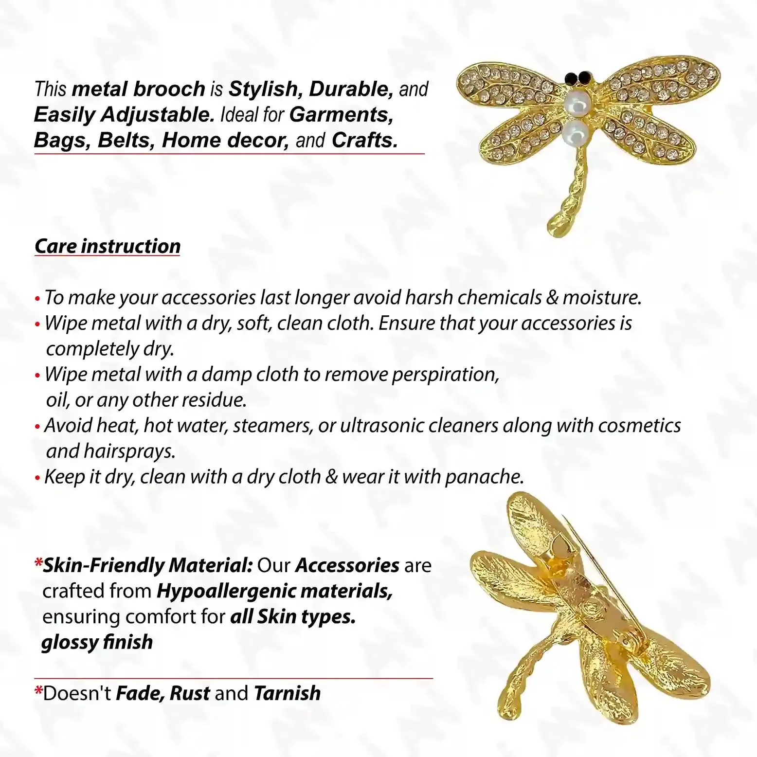 Ani Accessories Dragonfly Pearl Brooch with Gemstone