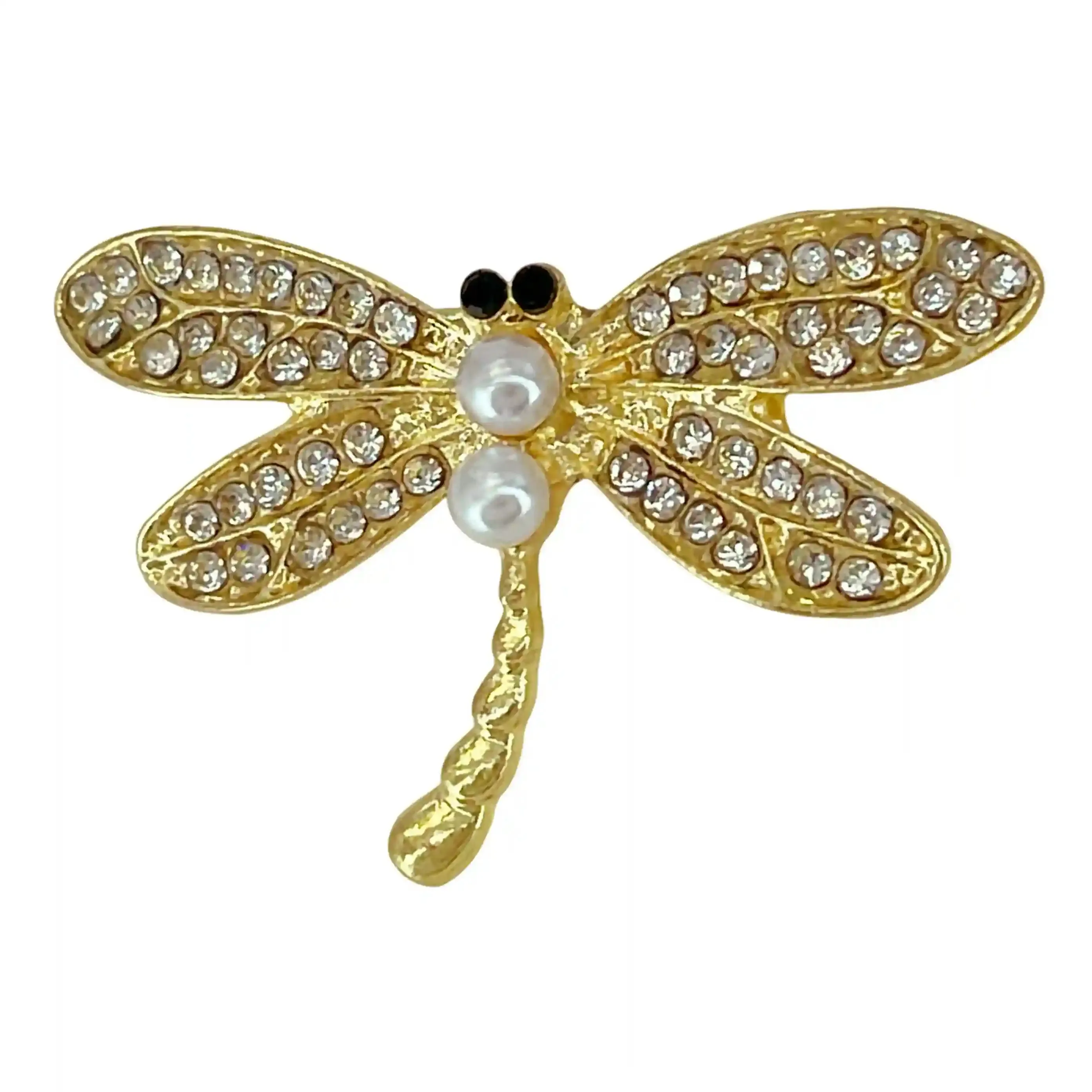 Ani Accessories Dragonfly Pearl Brooch with Gemstone