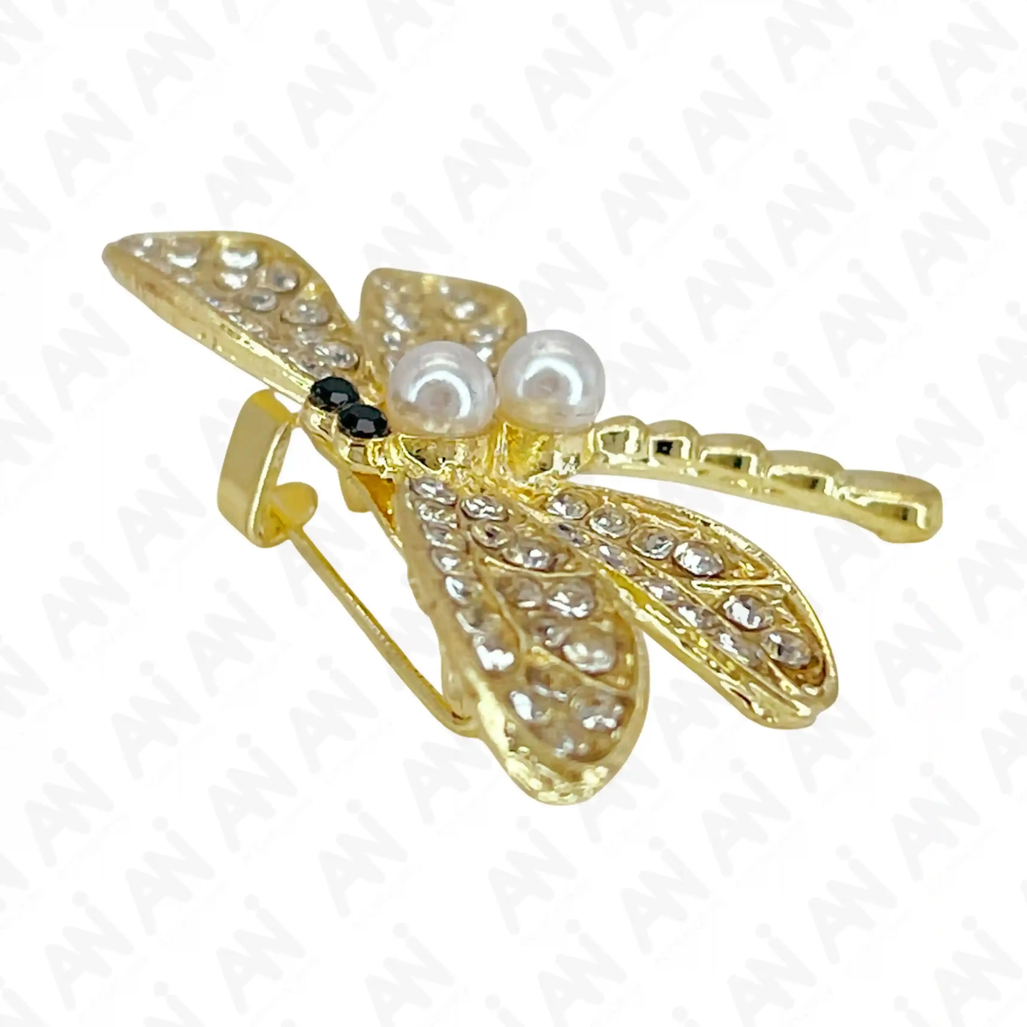 Ani Accessories Dragonfly Pearl Brooch with Gemstone