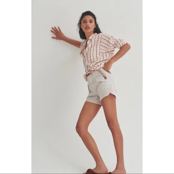 Anthropologie Pilcro Ultra High Rise Denim Shorts Stone NWT New 32