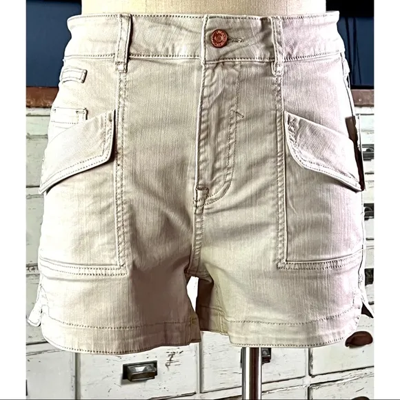 Anthropologie Pilcro Ultra High Rise Denim Shorts Stone NWT New 32