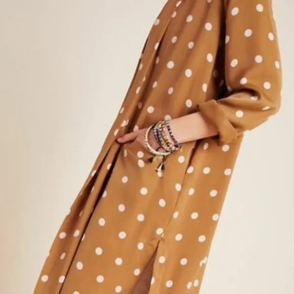 Anthropologie x BB Dakota Brown &amp; White Polka Dot Deedra Duster in Size Medium