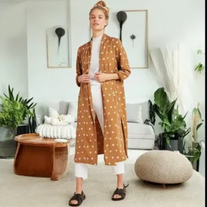 Anthropologie x BB Dakota Brown &amp; White Polka Dot Deedra Duster in Size Medium